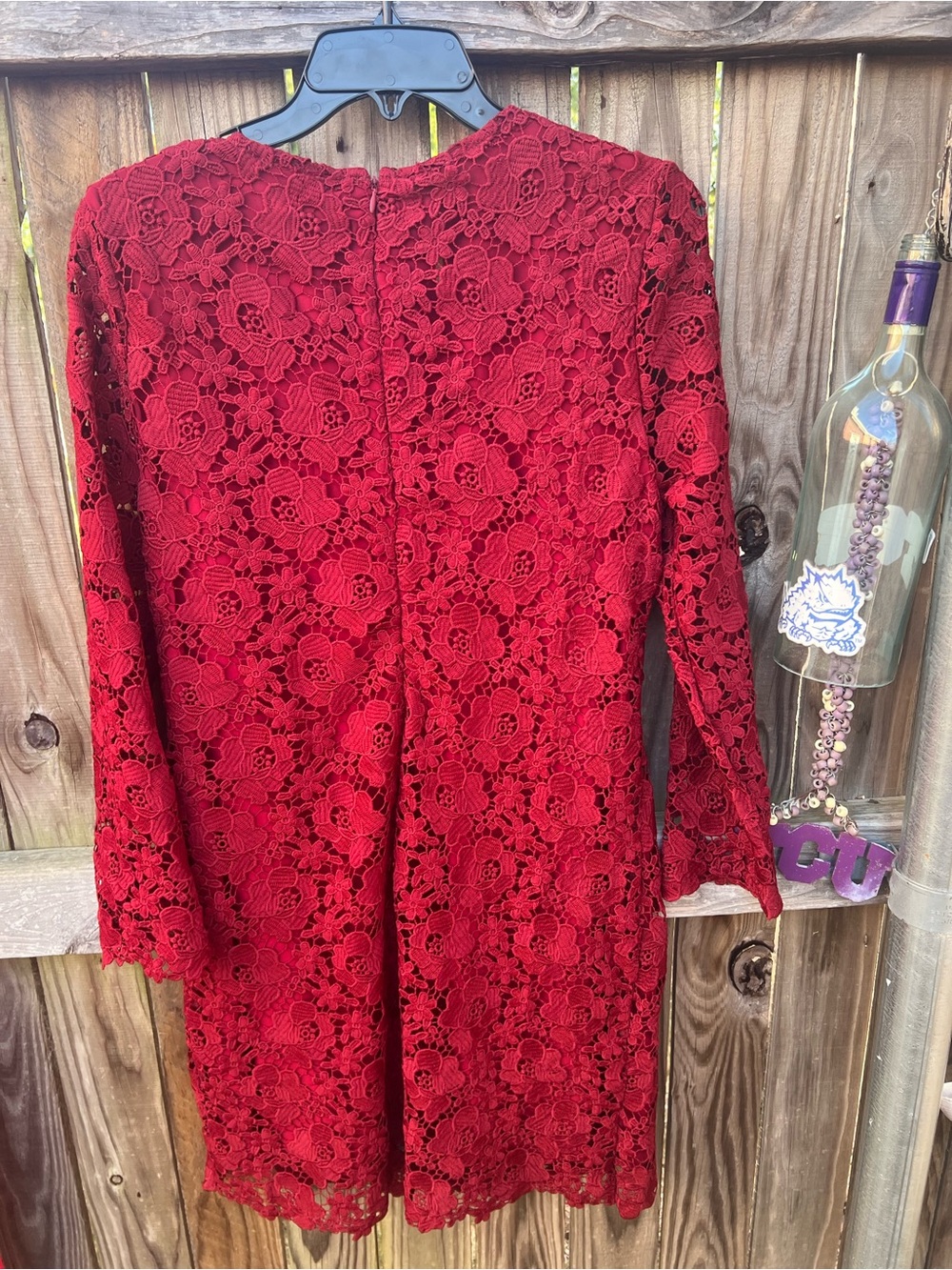 CeCe Mulberry Red Lace Dress with Bow Accents - Picture 5 of 12